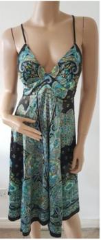 Mooie zomerse glanzende groene jurk met paisley print - UK8, Ophalen of Verzenden, Zo goed als nieuw, Maat 36 (S), Onder de knie