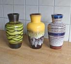 Scheurich 523-18 vazen trio vaas West-Germany geel groen, Huis en Inrichting, Woonaccessoires | Vazen, Gebruikt, Geel, Aardewerk of Porselein