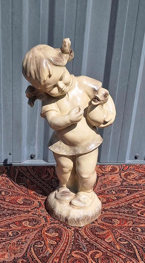 Vintage waterornament meisje met eend...zo lief😍, Tuin en Terras, Tuinbeelden, Gebruikt, Mensenbeeld, Overige materialen, Ophalen