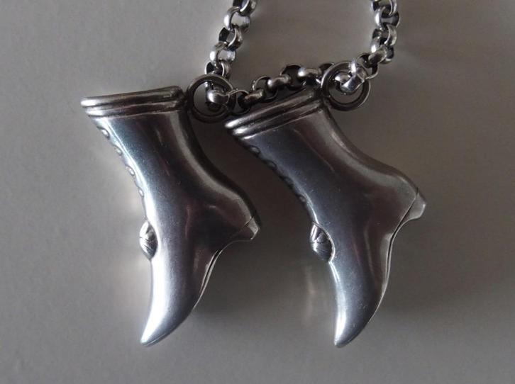 ZILVEREN JASSERON KETTING MET BREIDOPPEN (LAARSJES), Sieraden, Tassen en Uiterlijk, Antieke sieraden, Ketting, Zilver, Verzenden