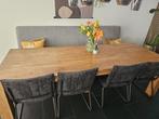 Teakhouten tafel 250l x 90b x 78h, Ophalen, Gebruikt, Teakhout, 200 cm of meer