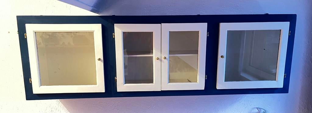 Blauw witte houten prijzenkast | wandvitrinekast, Huis en Inrichting, Kasten | Vitrinekasten, Ophalen, Gebruikt, 150 tot 200 cm