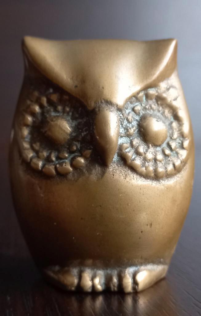 Vintage miniatuur massief bronzen beeldje uil, Antiek en Kunst, Antiek | Koper en Brons, Brons, Ophalen of Verzenden