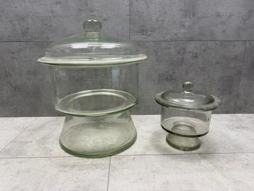 2 glazen potten/stolpen/schalen - N3523 beschikbaar voor biedingen