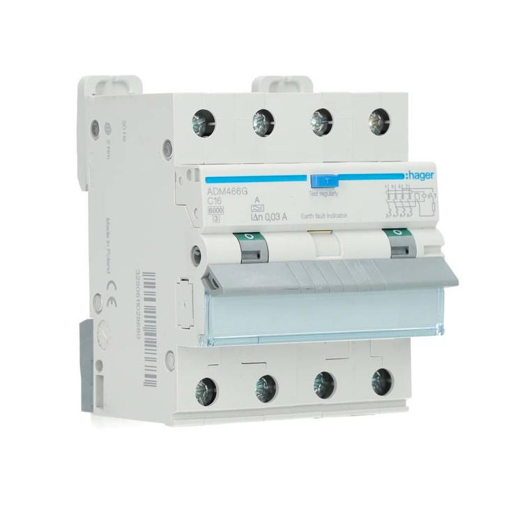 Hager ADM466G – 3-fase Aardlekautomaat C – 16A / 30mA, Doe-het-zelf en Verbouw, Elektra en Kabels, Zo goed als nieuw, Overige typen