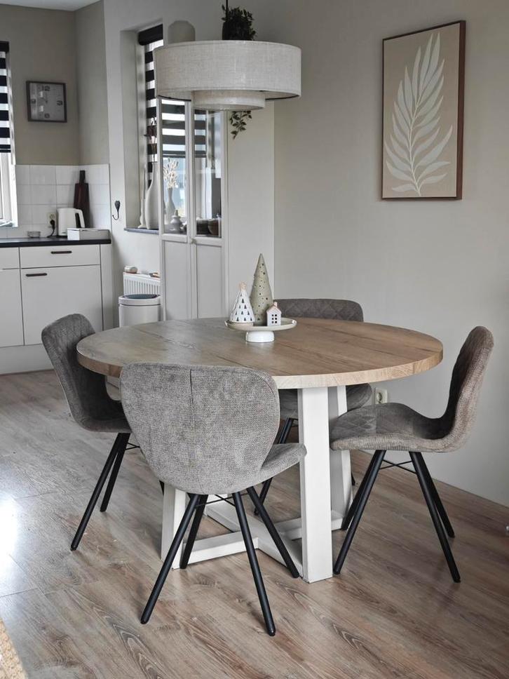 Complete Eetkamerset - Ronde Tafel & 4 Stoelen, Huis en Inrichting, Stoelen, Zo goed als nieuw, Vier, Ophalen