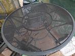 Grijs ronde ijzeren tafel en 4 stoelen, Ophalen of Verzenden, Zo goed als nieuw, Rond