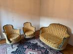 Vintage Louis XV Salon Set - Bank en Fauteuils Goud/Groen, Antiek en Kunst, Antiek | Meubels | Stoelen en Banken, Ophalen