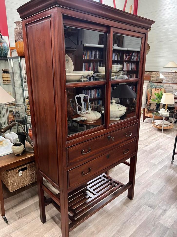 Antieke Chinese vitrinekast / kabinet – mahonie, uniek, Huis en Inrichting, Kasten | Overige, Ophalen of Verzenden