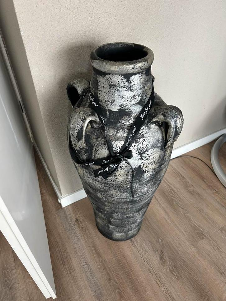 Decoratieve Pot / Vaas - Zwart/Zilver, Huis en Inrichting, Woonaccessoires | Vazen, Gebruikt, Zwart, 75 cm of meer, Overige materialen