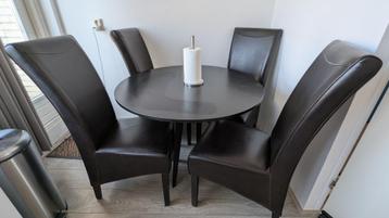 Eettafel rond + 4 stoelen kunstleer - complete eethoek beschikbaar voor biedingen