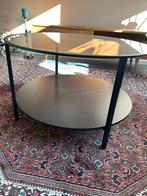 Zwarte ronde glazen salontafel, Huis en Inrichting, Tafels | Salontafels, Ophalen, 50 tot 100 cm, Rond, Zo goed als nieuw