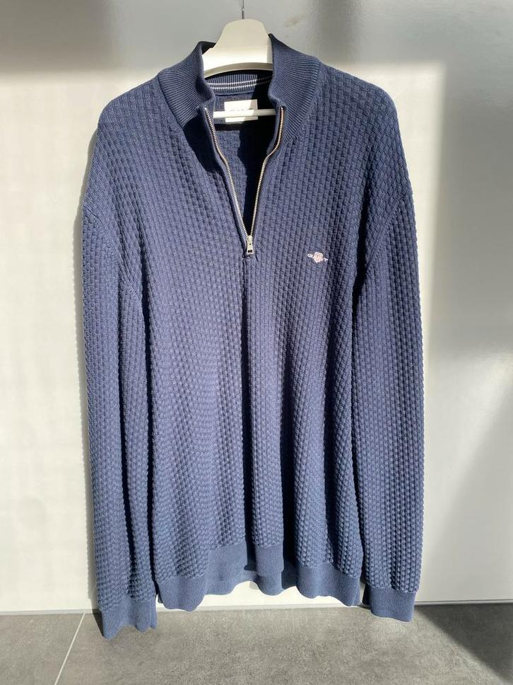 Gant Trui Blauw XXXL - Wafelmotief, Kleding | Heren, Truien en Vesten, Zo goed als nieuw, Overige maten, Blauw, Verzenden