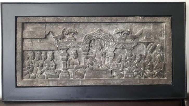groot Boedha Bas Reliëf paneel - 56,5 x 106,5 cm, Huis en Inrichting, Woonaccessoires | Wanddecoraties, Gebruikt, Ophalen