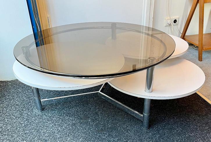 space age salontafel met 3 uitklapbare bladen 70s, Huis en Inrichting, Tafels | Salontafels, Gebruikt, Minder dan 50 cm, 100 tot 150 cm