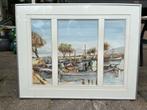 3 luik zeilboot in Griekse haven., Ophalen, 50 tot 75 cm, Zo goed als nieuw, Schilderij