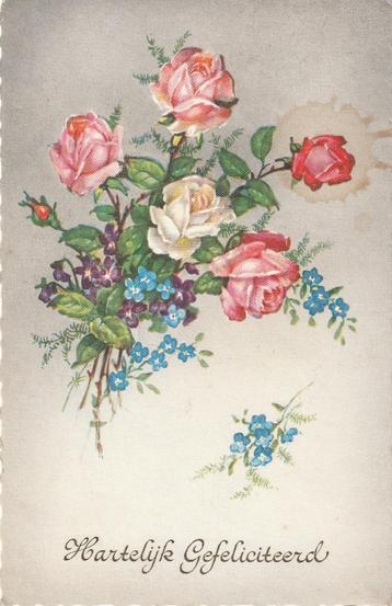 ROOS ROZEN BLOEM UIT 1960  MOOIE OUDE KAART KH840 beschikbaar voor biedingen