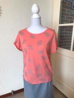 Oranje T-shirt met blaadjes, Maat 38/40 (M), Liz Devy, Oranje, Ophalen of Verzenden