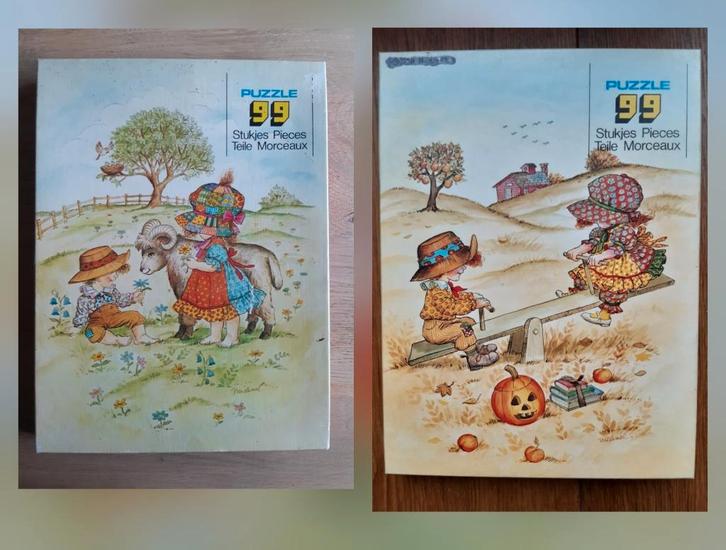 2x puzzel Holiday Holly Hobbie / Sarah Kay stijl 99 stukjes, Hobby en Vrije tijd, Denksport en Puzzels, Zo goed als nieuw, Legpuzzel