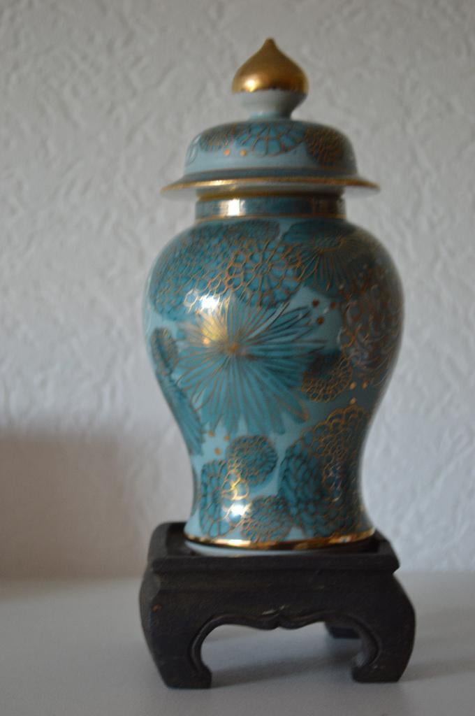 prachtige oude Japanse keramiek gemberpot + houten standaard, Ophalen of Verzenden