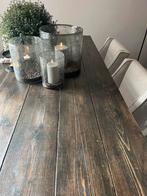 Grote Landelijk sobere oud hout eettafel Hoffz Aura blokpoot, Huis en Inrichting, Ophalen of Verzenden, Zo goed als nieuw, 4 tot 6 stoelen