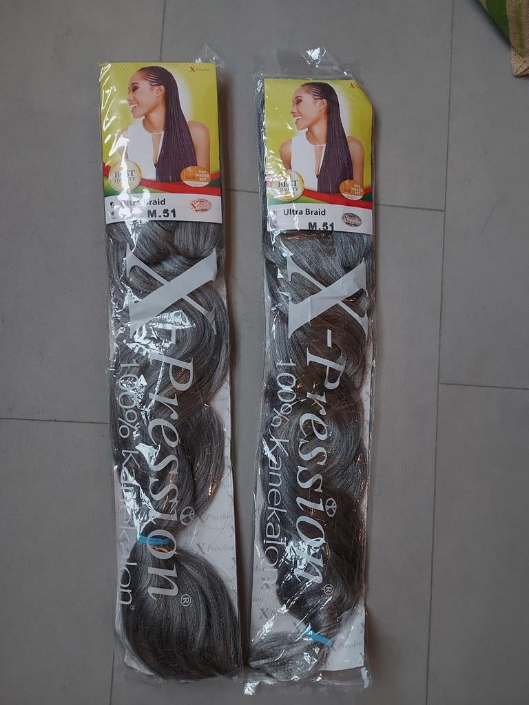 2x Nieuw Ultra Braid M.51 Grijs/Zwart Kanekalon Haar, Ophalen, Nieuw, Pruik of Haarverlenging