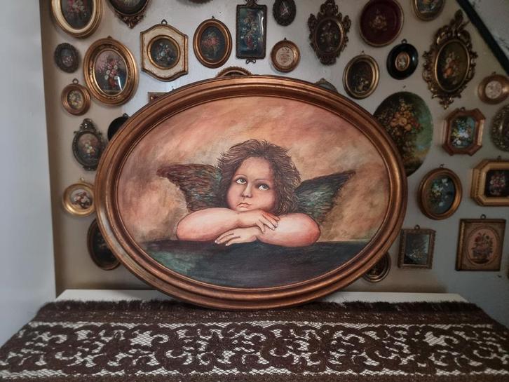 Handgeschilderd olieverf schilderij engel J77, Antiek en Kunst, Kunst | Schilderijen | Klassiek, Ophalen