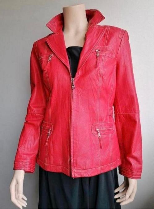 Leren jasje/rood jack leer/maat 38/M/ritsen/ritsjes/jas, Kleding | Dames, Jassen | Zomer, Zo goed als nieuw, Maat 38/40 (M), Rood