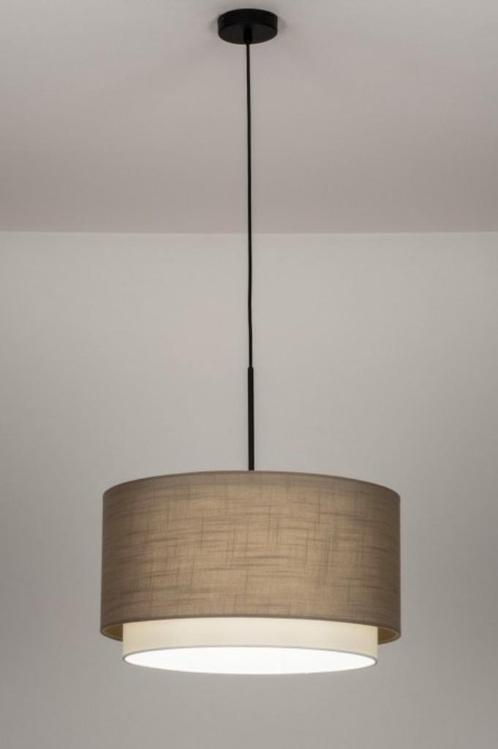 hanglamp taupe wit 47cm lampenkap eettafel woonkeuken lamp, Huis en Inrichting, Lampen | Hanglampen, Nieuw, Minder dan 50 cm, Stof