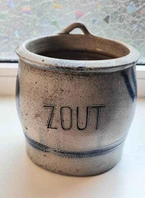 Keulse pot zoutvat steengoed met kobalt blauwe schildering, Antiek en Kunst, Antiek | Keramiek en Aardewerk, Ophalen of Verzenden