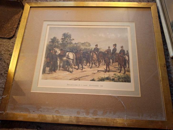 Oost Indisch leger artillerie litho in lijst, Antiek en Kunst, Kunst | Etsen en Gravures, Ophalen