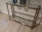 2; metalen sitetables, Huis en Inrichting, Tafels | Sidetables, Ophalen, Gebruikt, 100 tot 150 cm, Glas