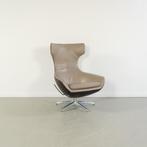 1 Leolux Caruzzo Fauteuil + Hocker Bruin/Mokka Leer - Chroom, Gebruikt, 75 tot 100 cm, Ophalen of Verzenden, Metaal