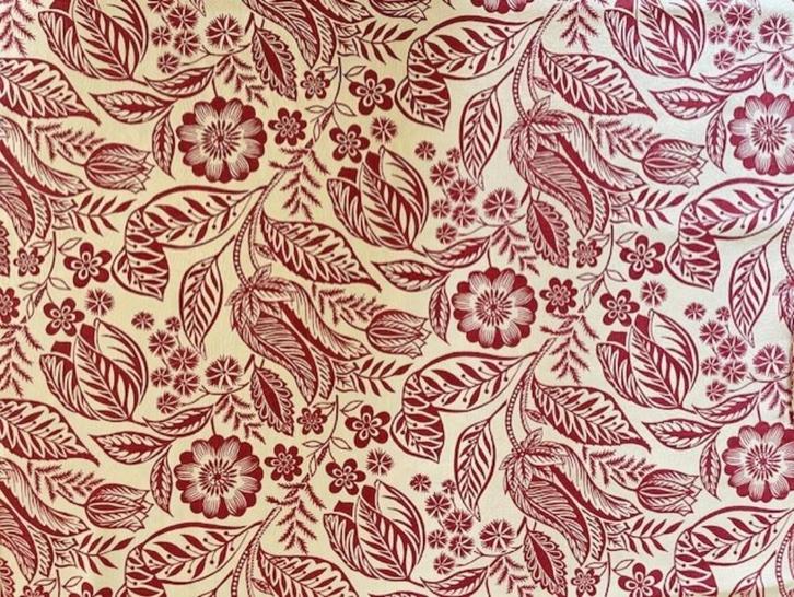 Stof ecru bordeauxrood retro echt vintage, Hobby en Vrije tijd, Stoffen en Lappen, Nieuw, Katoen, 120 cm of meer, 30 tot 200 cm