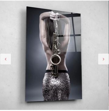 Plexiglas schilderij - vrouw met saxofoon