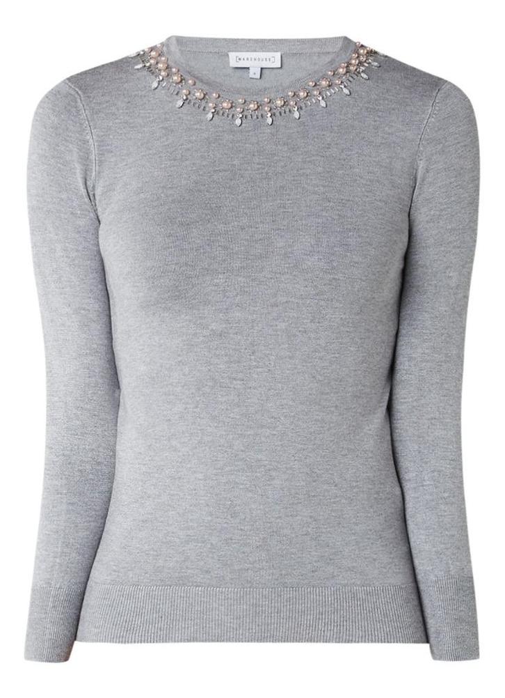Warehouse lichtgrijse trui pullover met strass maat 40, Kleding | Dames, Truien en Vesten, Nieuw, Maat 38/40 (M), Grijs, Ophalen of Verzenden