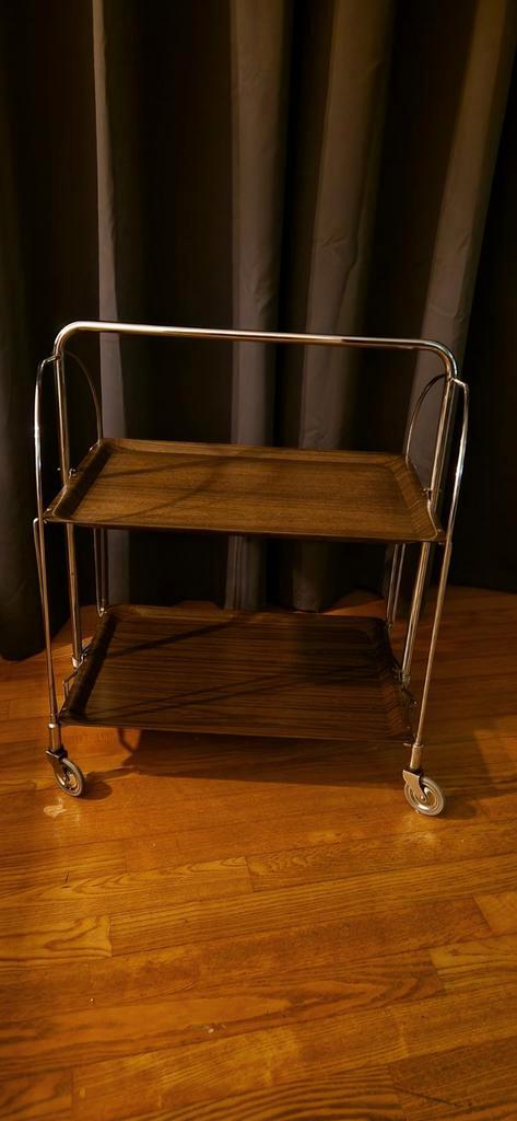 Vintage serveerwagen met twee niveaus, Huis en Inrichting, Tafelonderdelen, Gebruikt, Tafelblad, 50 tot 100 cm, 50 tot 100 cm