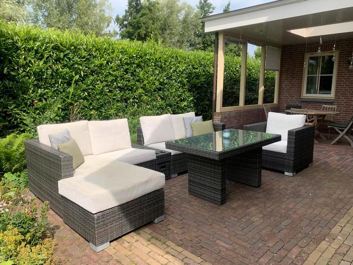 Prachtige lounge tuinset, Tuin en Terras, Tuinsets en Loungesets, Gebruikt, Loungeset, Kunststof, 5 zitplaatsen, Bank, Eettafel