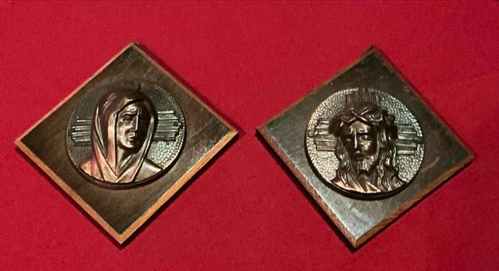 Antieke Wandplaquettes Jezus & Maria ❤️ Jaren '30, Antiek en Kunst, Antiek | Religie, Ophalen of Verzenden