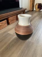 Grote hoge vaas bruin creme en riet, Overige kleuren, Ophalen of Verzenden, Minder dan 50 cm, Glas