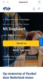 Dagkaart NS - Onbeperkt reizen gehele dag!!, Tickets en Kaartjes, Eén persoon, Trein, Algemeen kaartje