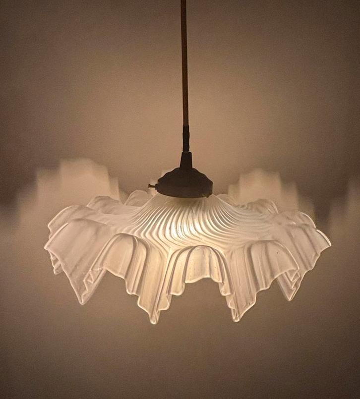 Hanglamp Franse frosted glas, Clichy stijl, Art nouveau, Huis en Inrichting, Lampen | Hanglampen, Gebruikt, Minder dan 50 cm, Glas