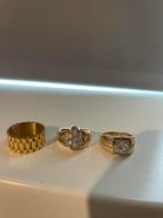 3x goudkleurige heren ring, Sieraden, Tassen en Uiterlijk, Met kristal, 20 of groter, IJzer of Staal, Heer
