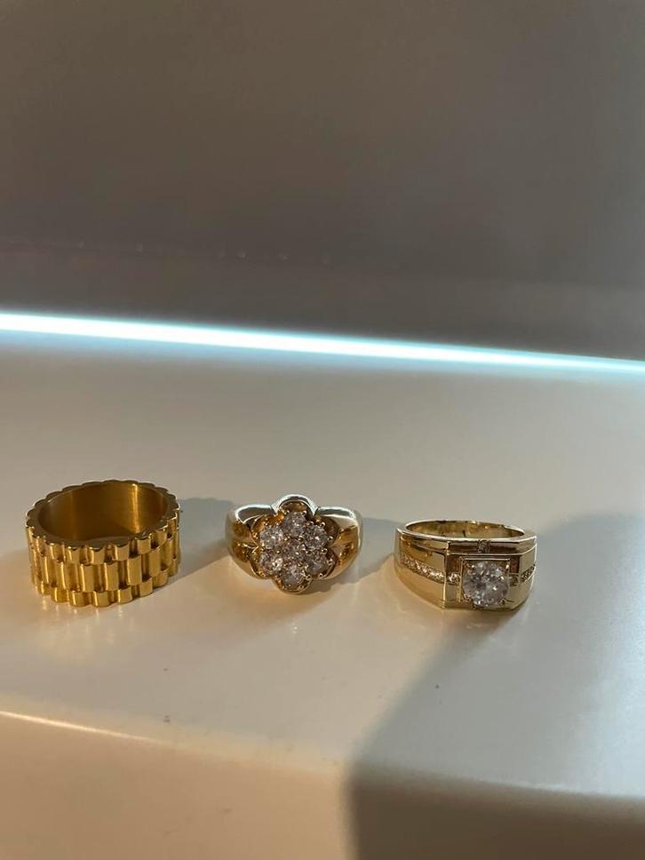 3x goudkleurige heren ring, Sieraden, Tassen en Uiterlijk, Ringen, Zo goed als nieuw, Heer, 20 of groter, Goud, IJzer of Staal