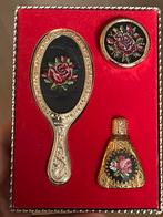 Antieke vergulde set spiegel parfumflacon en doosje, Antiek en Kunst, Antiek | Goud en Zilver, Ophalen of Verzenden