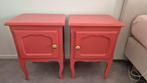 2 brocante nachtkastjes roze/rood/koraal kleur, Ophalen, Gebruikt, Hout