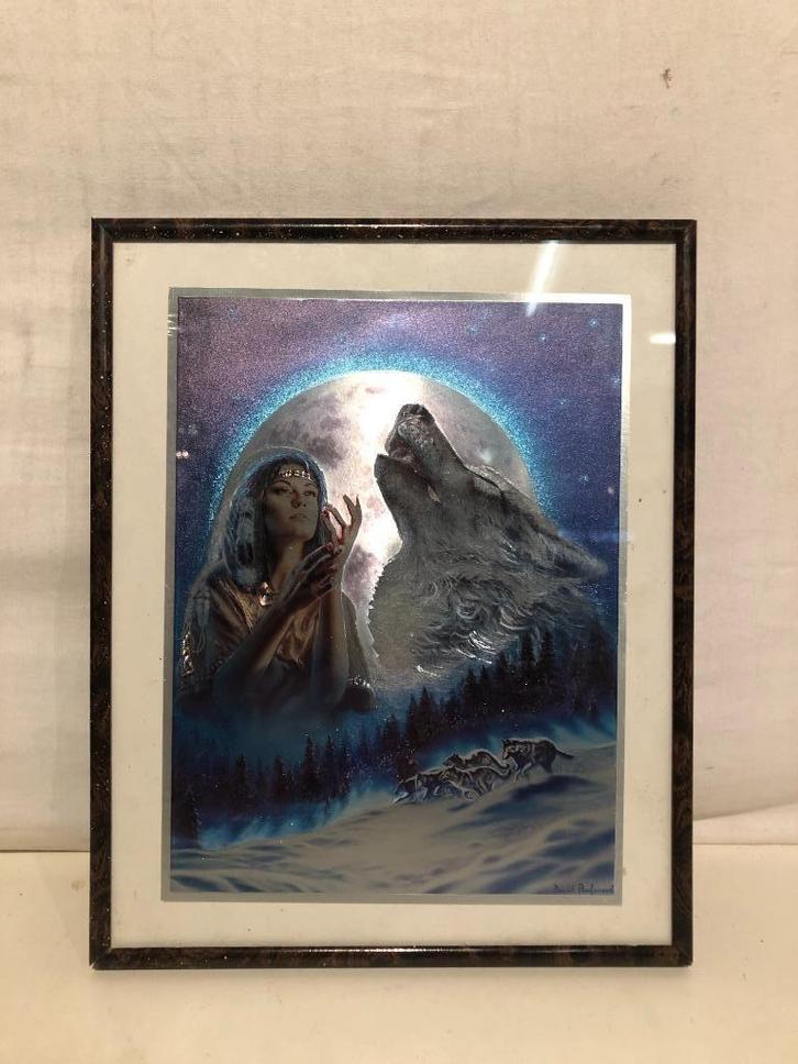 Schilderij Wolf en Vrouw, Huis en Inrichting, Woonaccessoires | Schilderijen, Tekeningen en Foto's, Nieuw, Schilderij, 75 cm of meer
