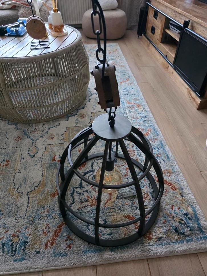 Industriële Lamp met Katrol & Ketting, Huis en Inrichting, Lampen | Hanglampen, Zo goed als nieuw, 50 tot 75 cm, Metaal, Ophalen