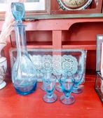 Vintage Likeurset Blauw Glas, Ophalen of Verzenden