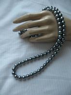 Ketting Parelkralen Grijs Strass Slotje Vintage, Ophalen of Verzenden, Overige materialen, Ketting